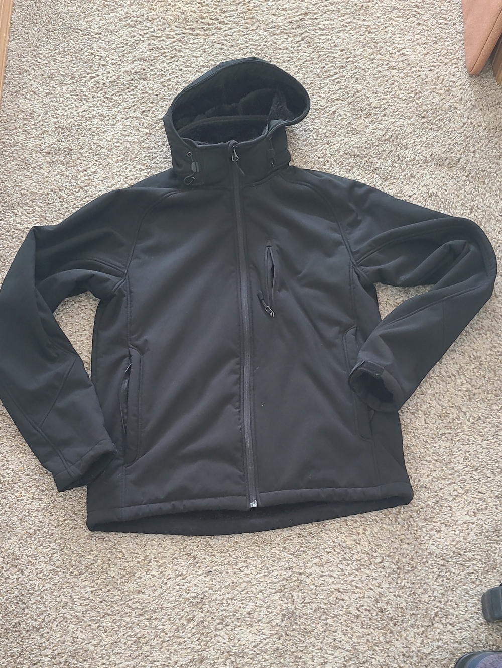 Men's Black Hooded Softshell Sherpa-Lined Jacket